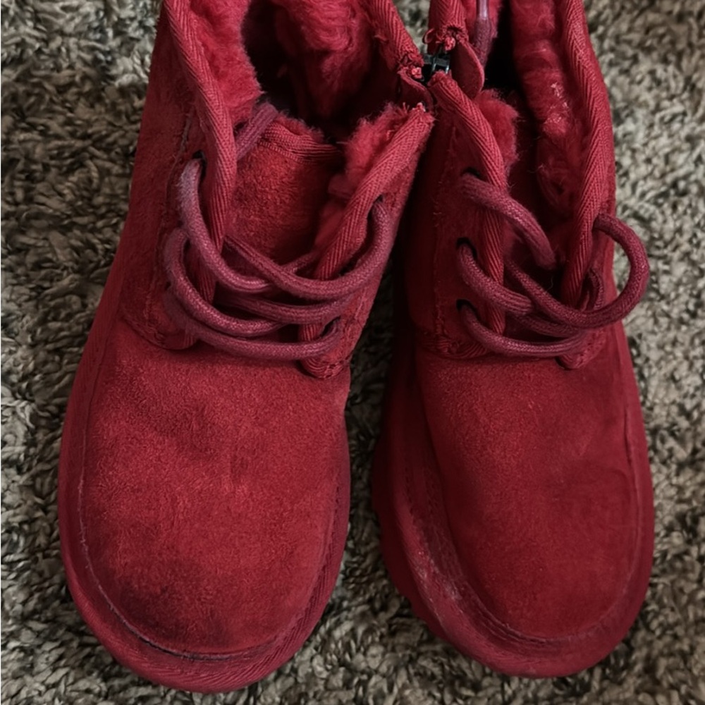 UGG Red Suede Lace-Up Boot with Plush Interior